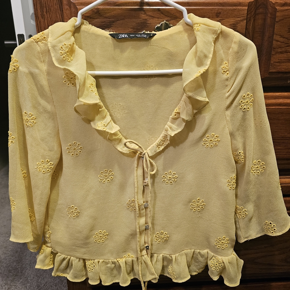 Zara Light Yellow Ruffled Blouse